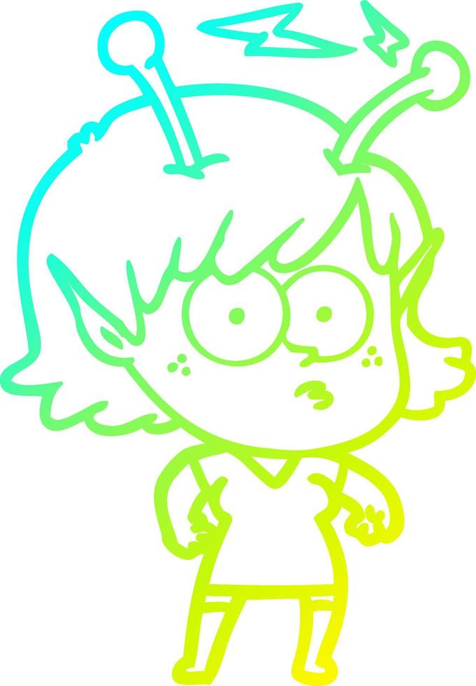 cold gradient line drawing cartoon alien girl vector