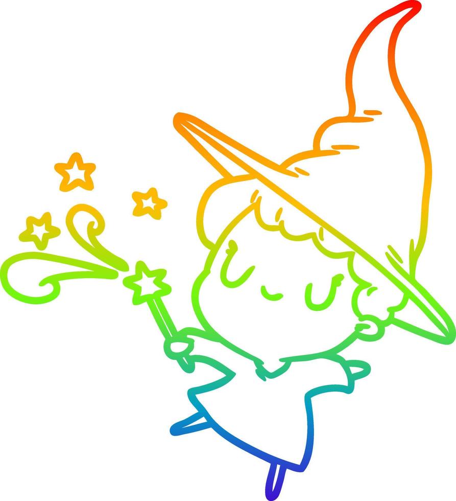 rainbow gradient line drawing cute witch casting spell vector