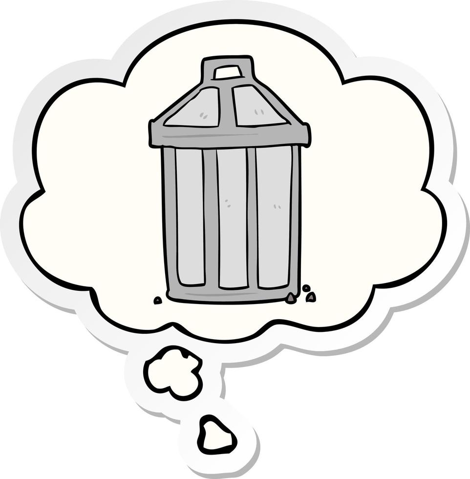 cartoon garbage can and thought bubble as a printed sticker vector