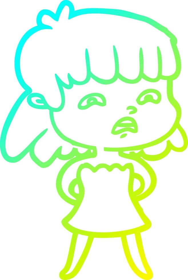 cold gradient line drawing cartoon worried woman vector