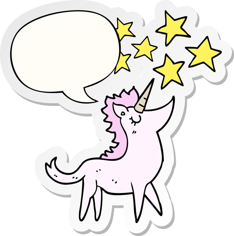 cartoon unicorn and speech bubble sticker vector