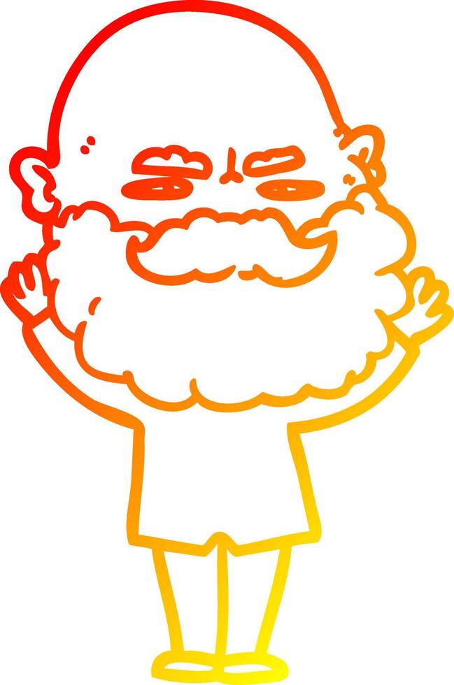 warm gradient line drawing cartoon man with beard frowning vector