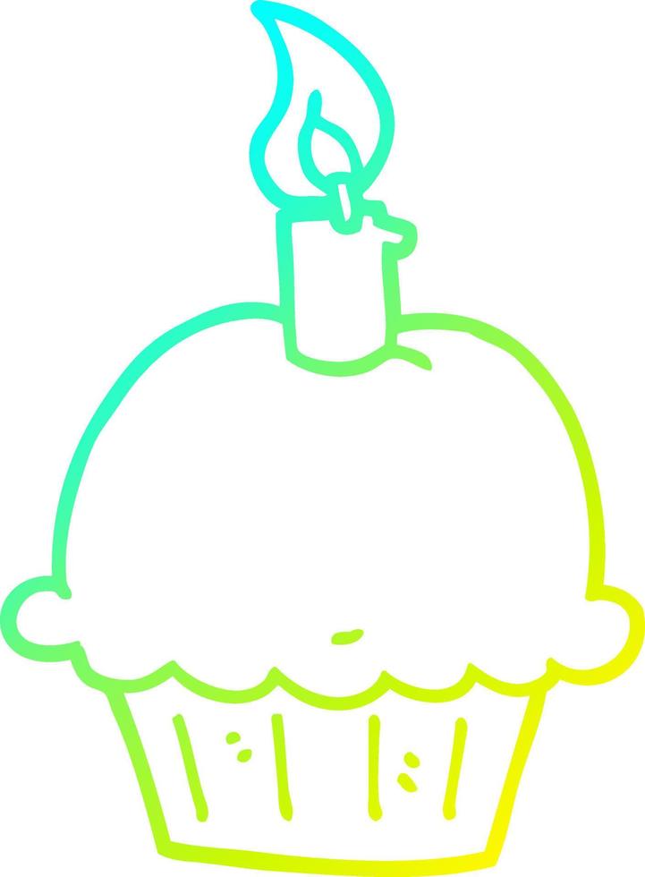 línea de gradiente frío dibujo cupcake de cumpleaños de dibujos animados vector