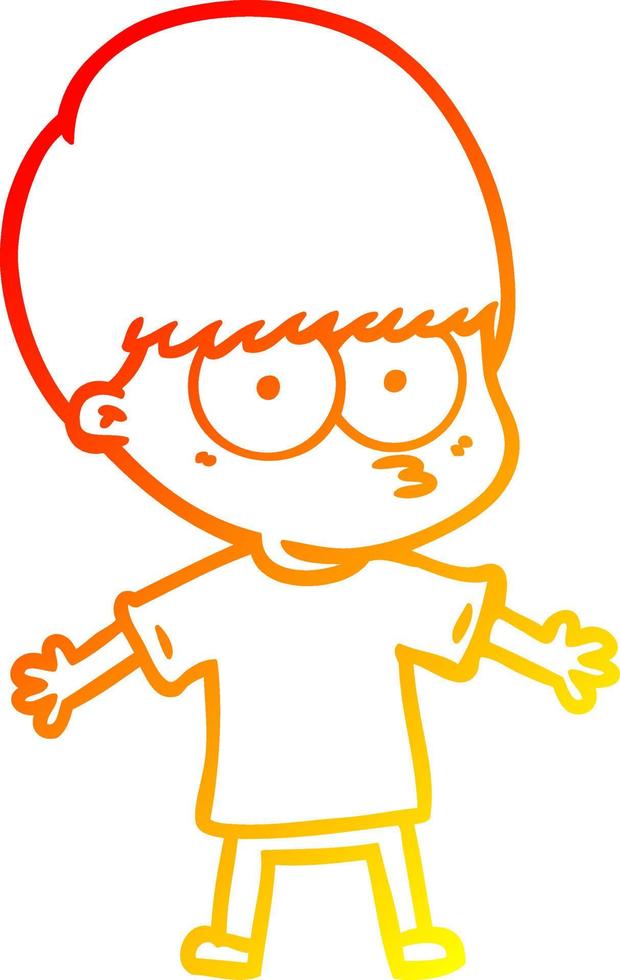 warm gradient line drawing nervous cartoon boy vector