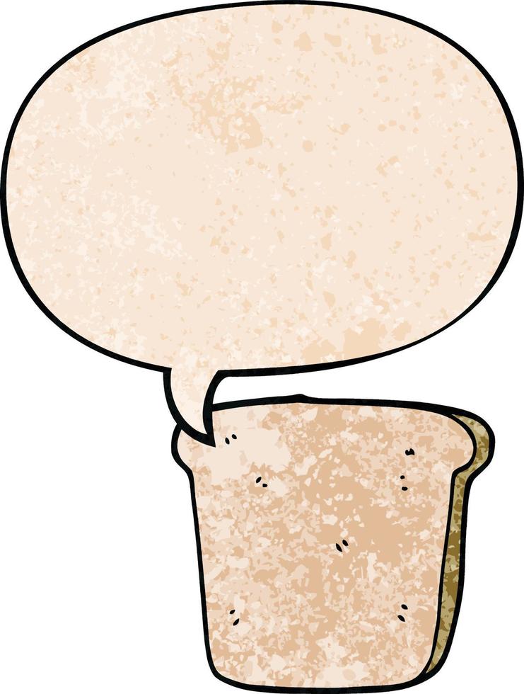 cartoon slice of bread and speech bubble in retro texture style vector