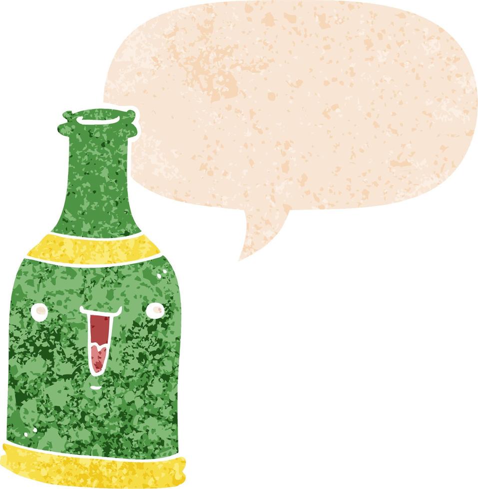 caricatura, botella de cerveza, y, burbuja del discurso, en, retro, textura, estilo vector