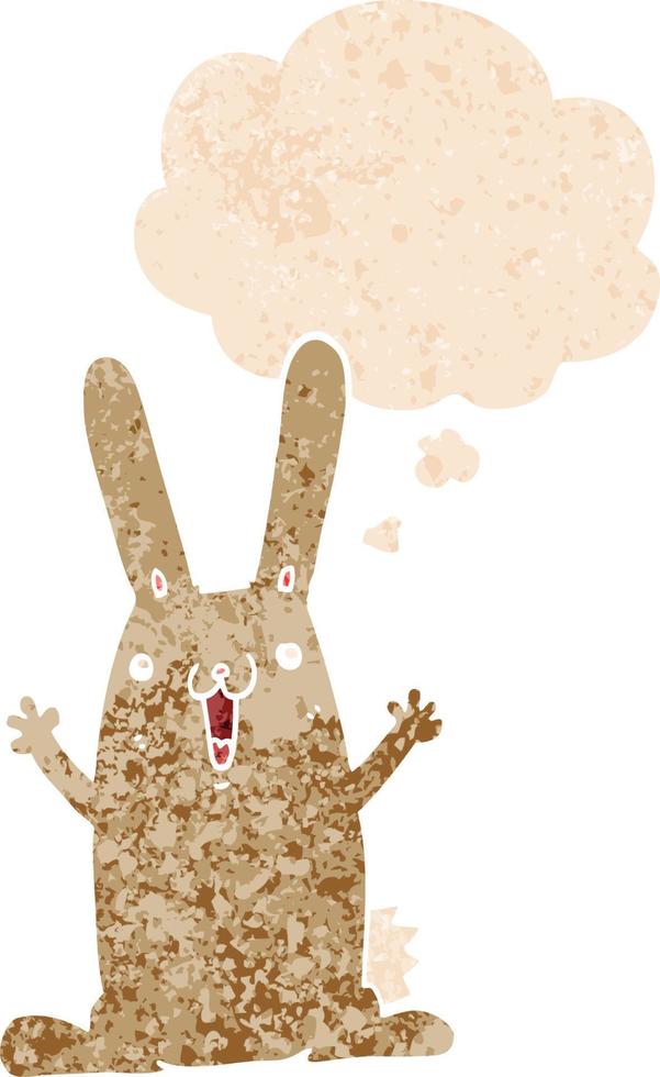 cartoon rabbit and thought bubble in retro textured style vector