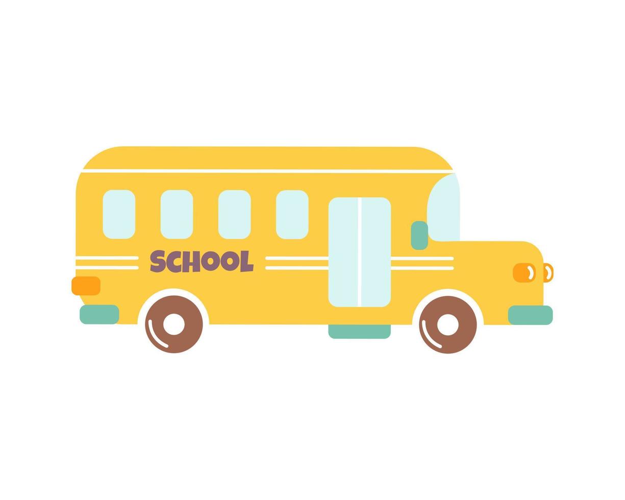 Yellow school bus, vector flat illustration on white background
