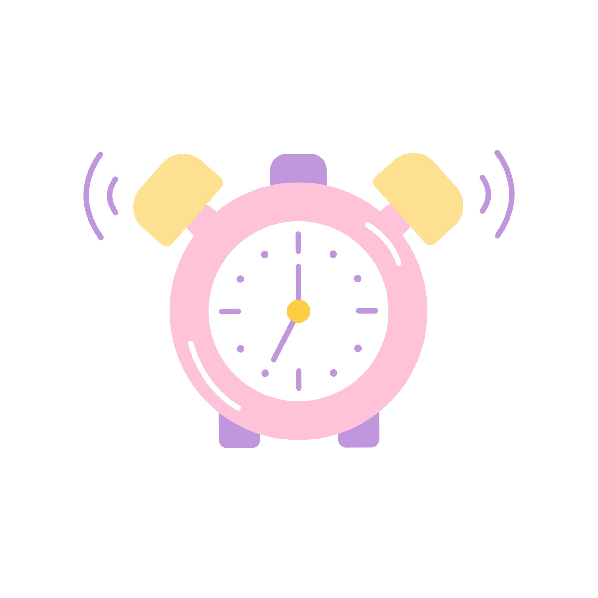 Ringing pink alarm clock, wake up to school, vector flat illustration