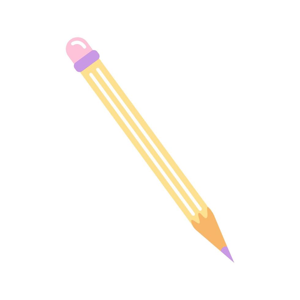 Simple pencil with eraser, vector flat illustration on white background