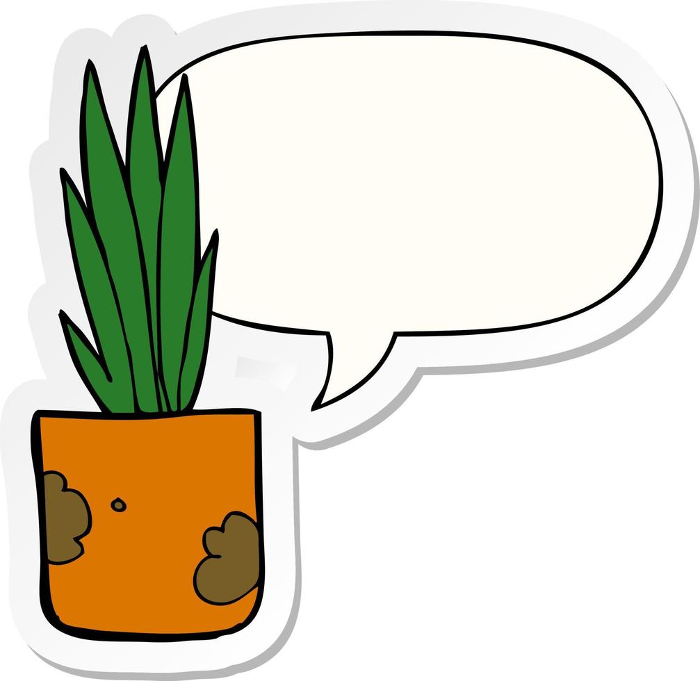 cartoon house plant and speech bubble sticker vector