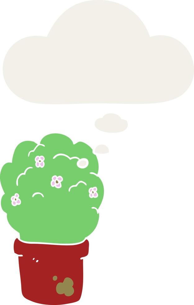 cartoon shrub and thought bubble in retro style vector