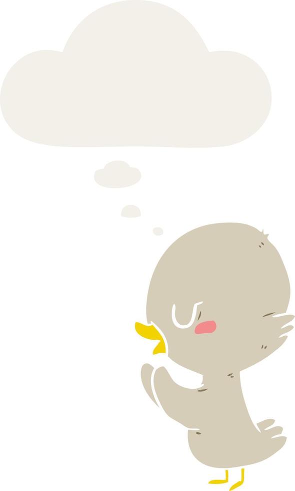 cartoon duckling and thought bubble in retro style vector