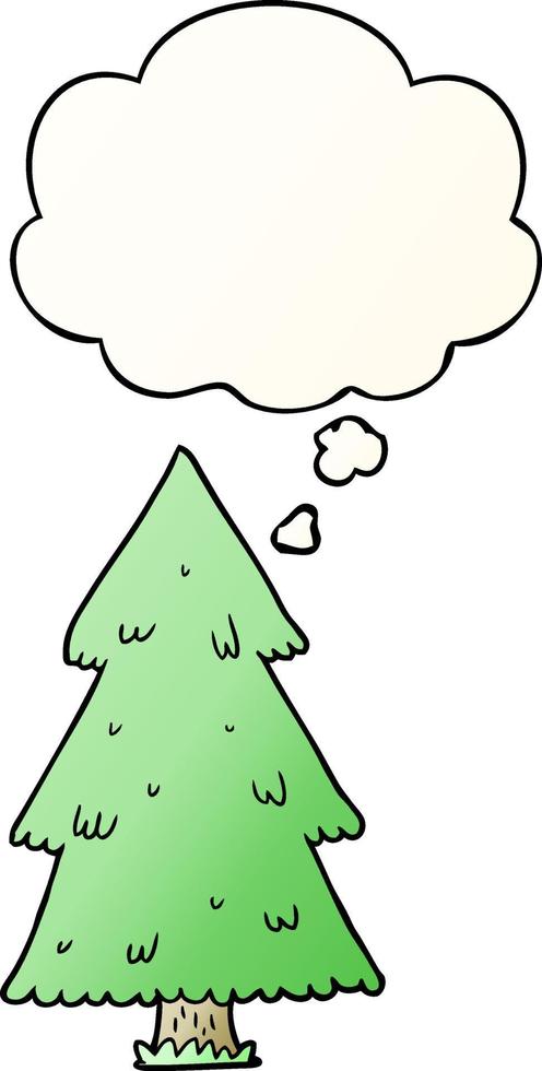 cartoon christmas tree and thought bubble in smooth gradient style vector