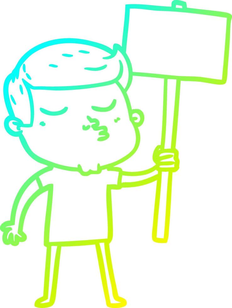 cold gradient line drawing cartoon model guy pouting with sign vector