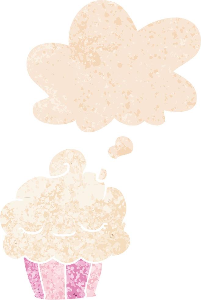 cartoon cupcake and thought bubble in retro textured style vector