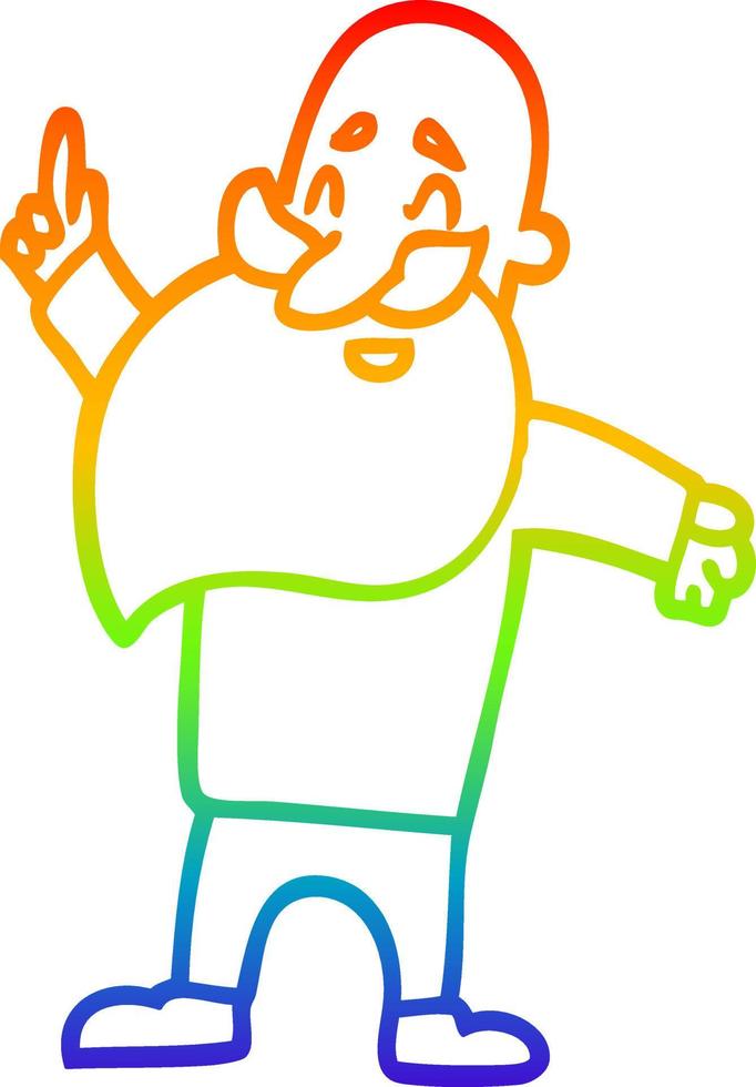 rainbow gradient line drawing cartoon man with beard vector