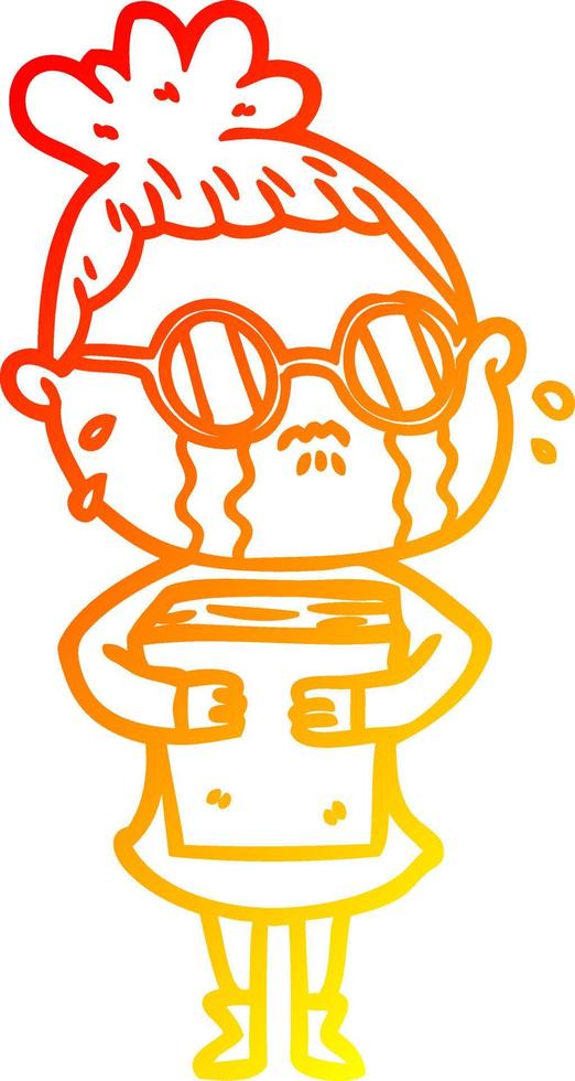 warm gradient line drawing cartoon crying woman wearing spectacles vector