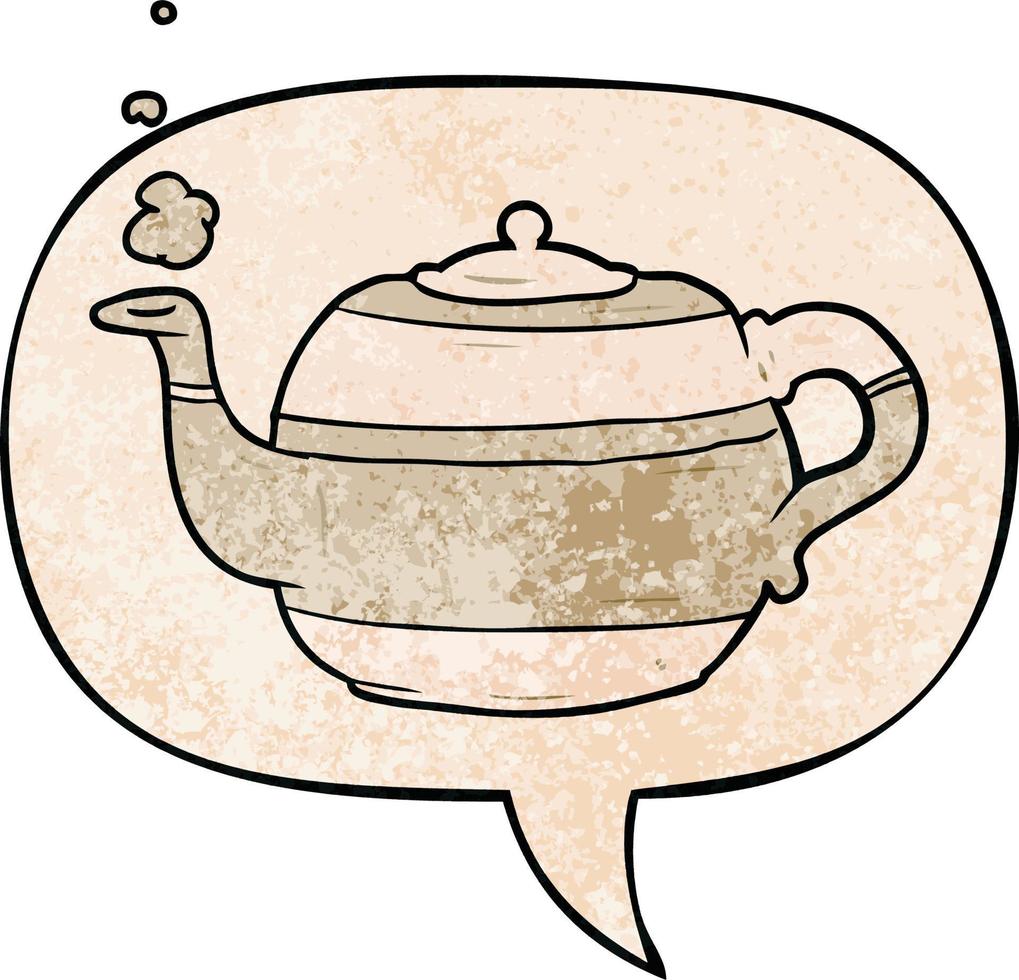 cartoon tea pot and speech bubble in retro texture style vector