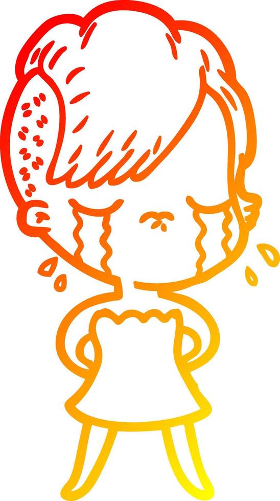 warm gradient line drawing cartoon crying girl vector