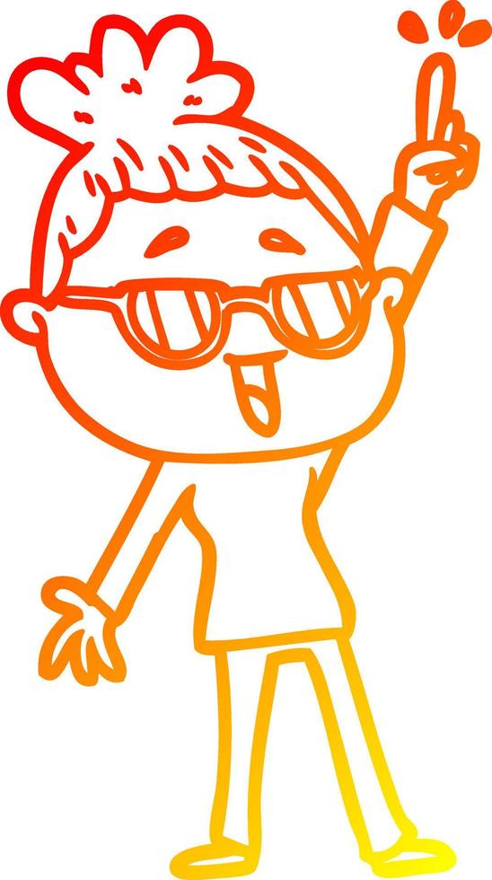 warm gradient line drawing cartoon happy woman wearing spectacles vector