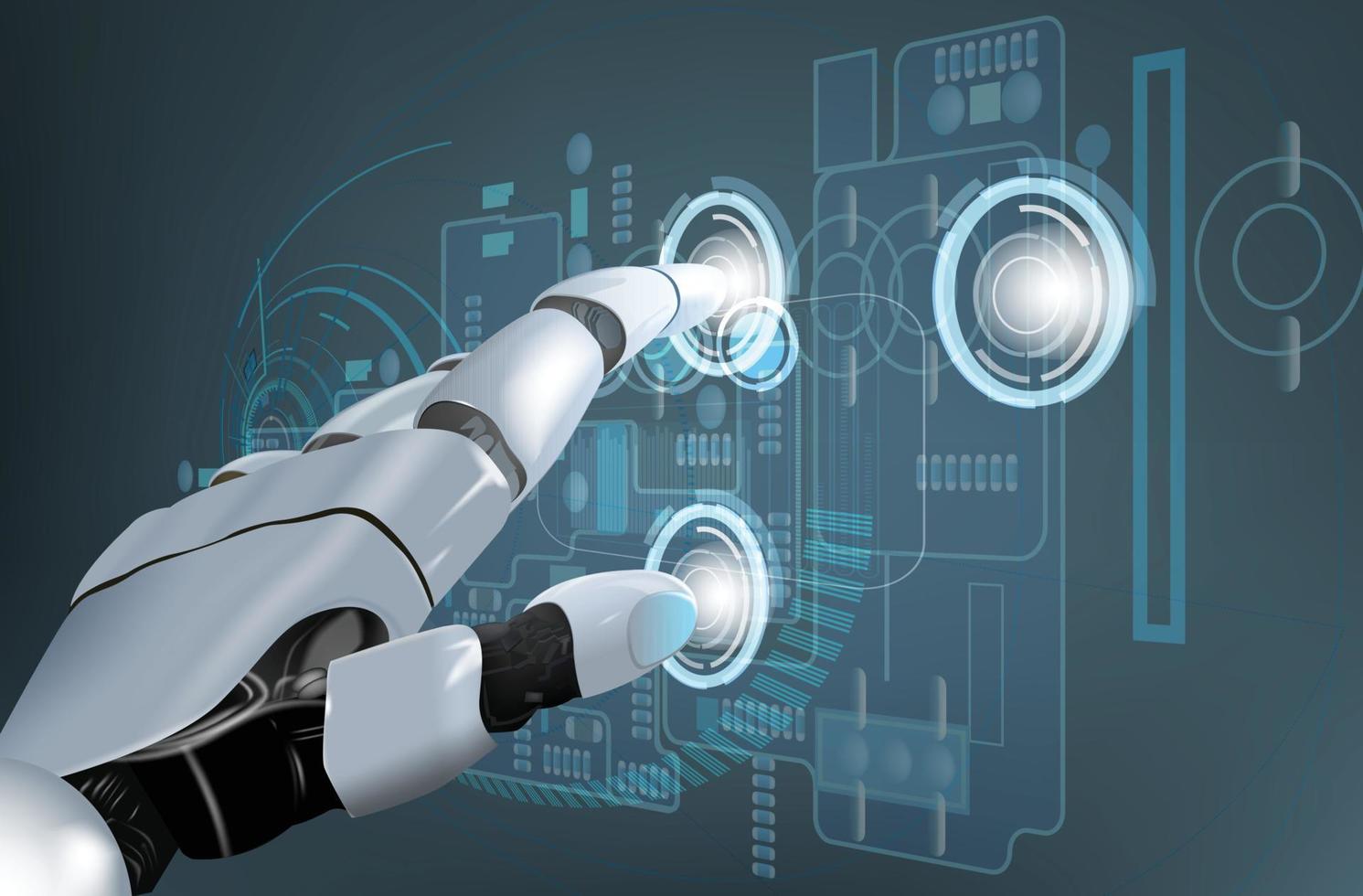 Robotic hand controls a high-tech board vector