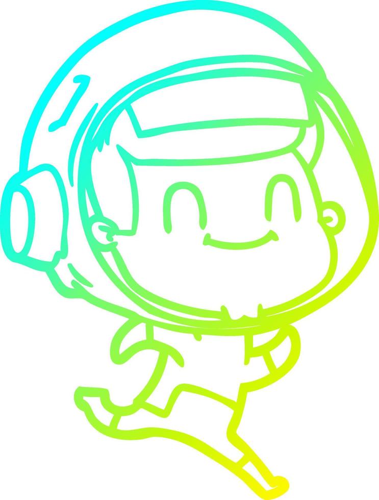 cold gradient line drawing happy cartoon astronaut man vector