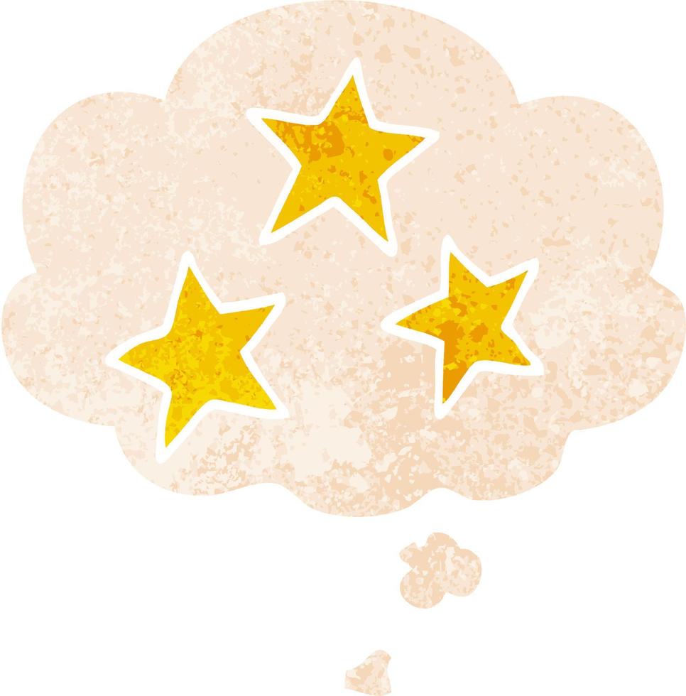 cartoon stars and thought bubble in retro textured style vector