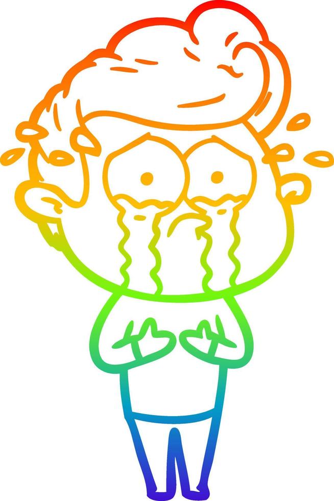 rainbow gradient line drawing cartoon crying man vector