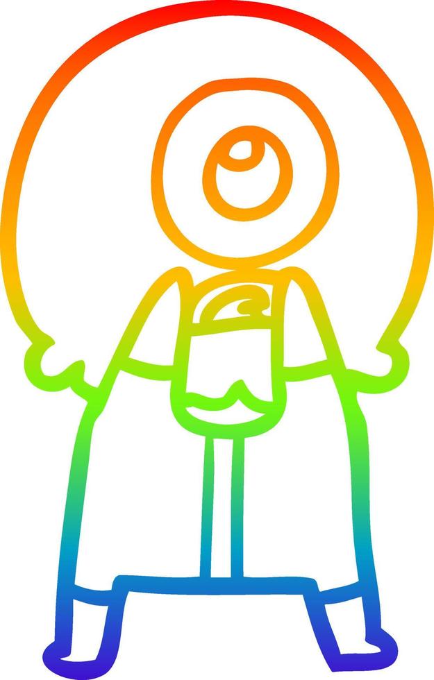 rainbow gradient line drawing cartoon cyclops alien spaceman vector