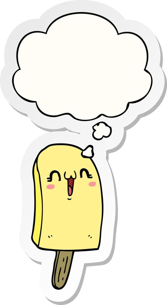 cartoon frozen ice lolly and thought bubble as a printed sticker vector