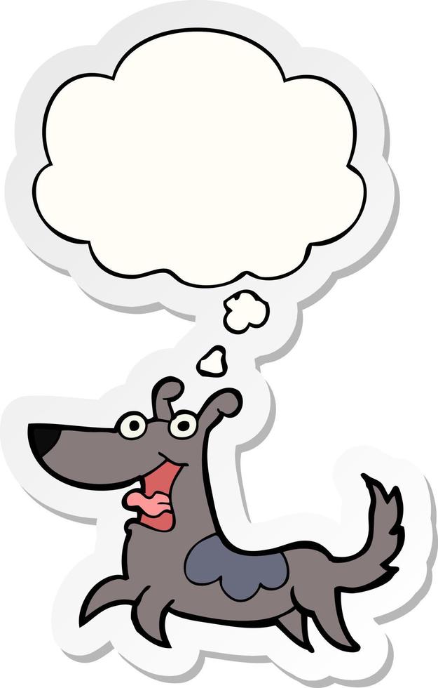 happy dog cartoon and thought bubble as a printed sticker vector