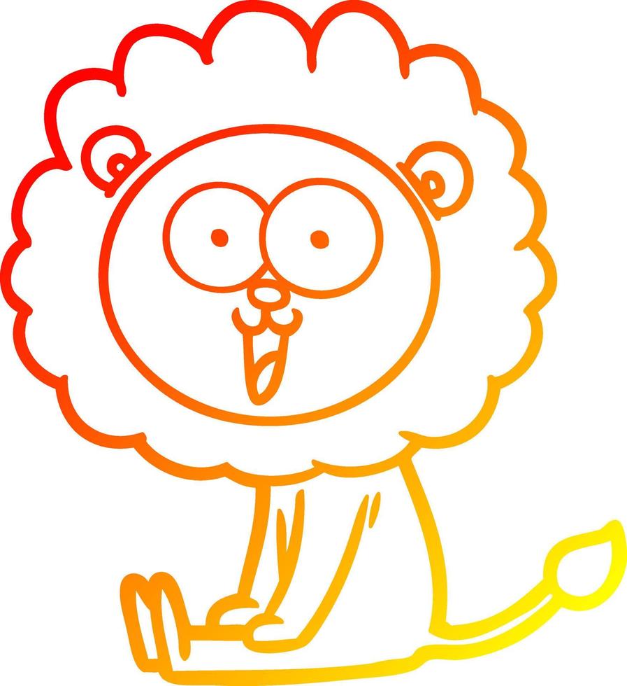warm gradient line drawing happy cartoon lion vector