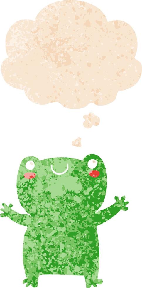 cute cartoon frog and thought bubble in retro textured style vector