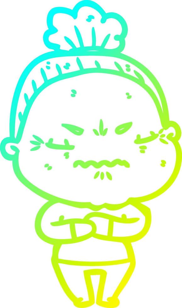 cold gradient line drawing cartoon annoyed old lady vector