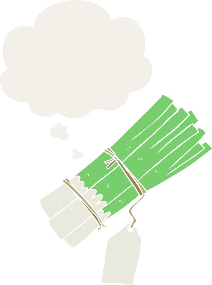 cartoon organic leeks and thought bubble in retro style vector