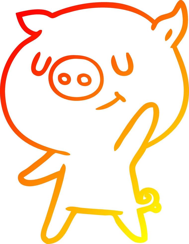 warm gradient line drawing happy cartoon pig waving vector