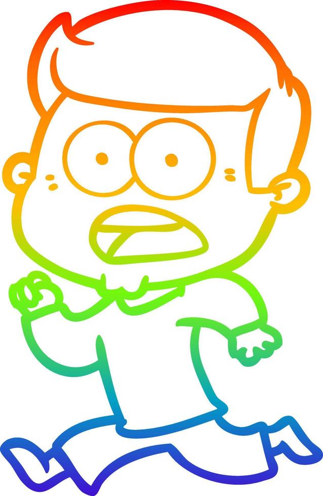 rainbow gradient line drawing cartoon shocked man vector