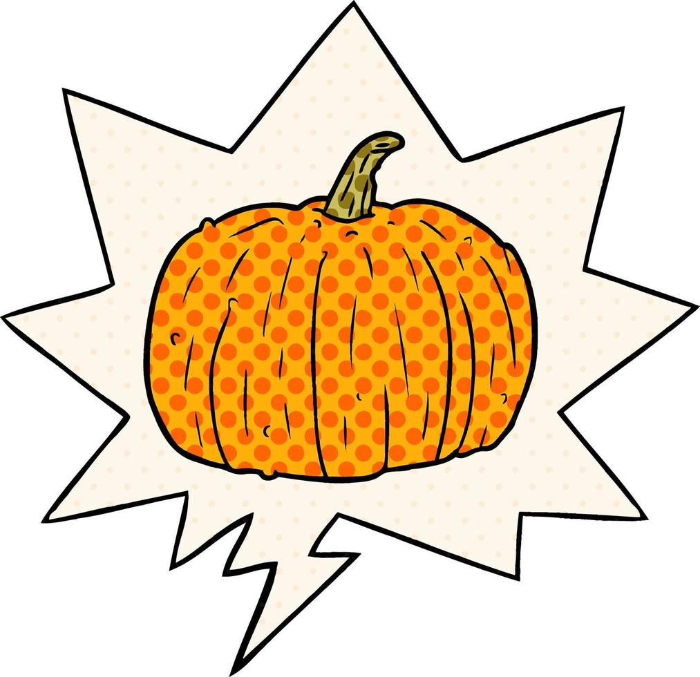 cartoon halloween pumpkin and speech bubble in comic book style vector