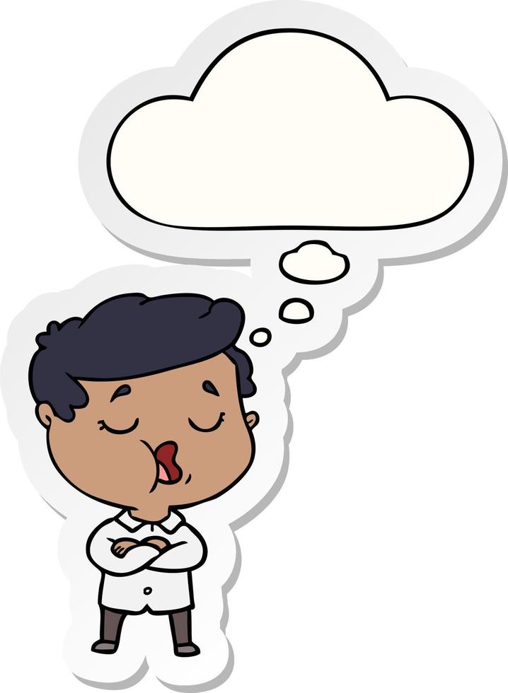 cartoon man talking and thought bubble as a printed sticker vector