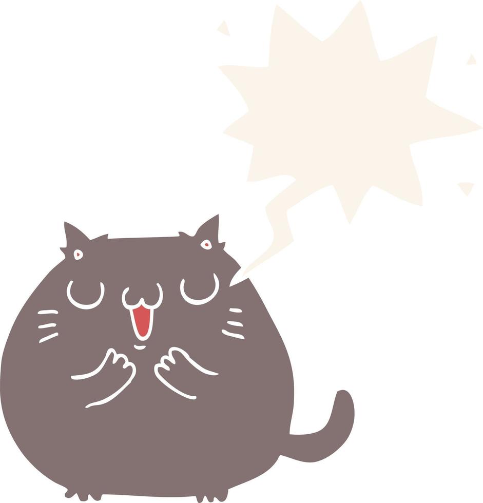 happy cartoon cat and speech bubble in retro style vector