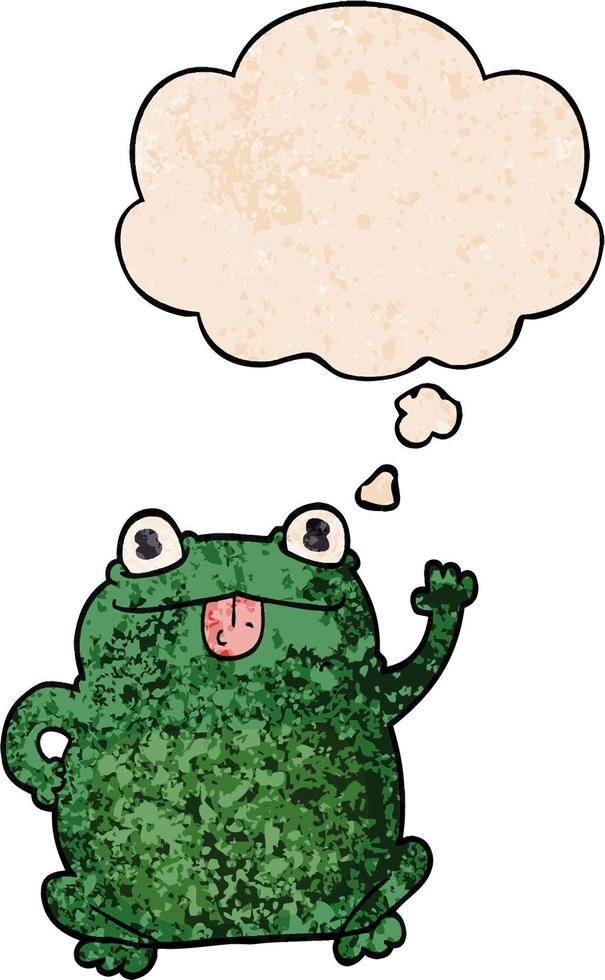 cartoon frog and thought bubble in grunge texture pattern style vector