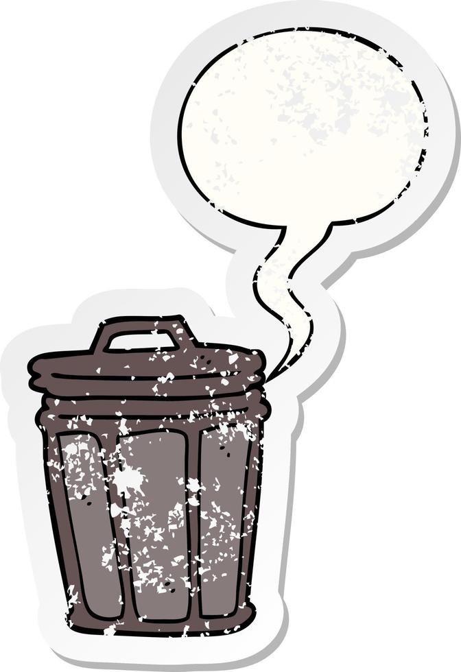 cartoon trash can and speech bubble distressed sticker vector