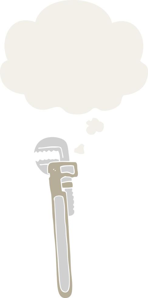 cartoon adjustable wrench and thought bubble in retro style vector