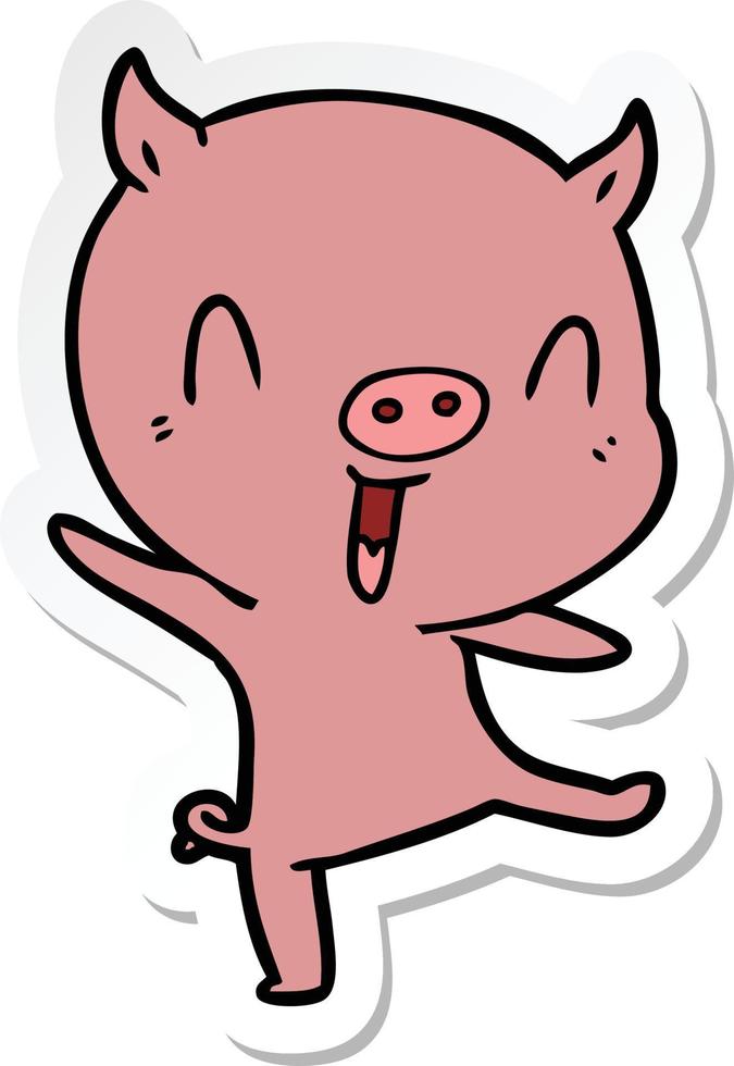 sticker of a cartoon pig dancing vector