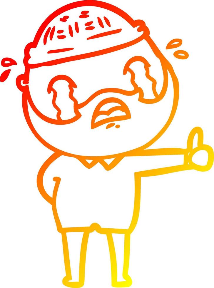 warm gradient line drawing cartoon bearded man crying vector