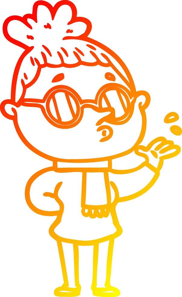 warm gradient line drawing cartoon woman wearing glasses vector