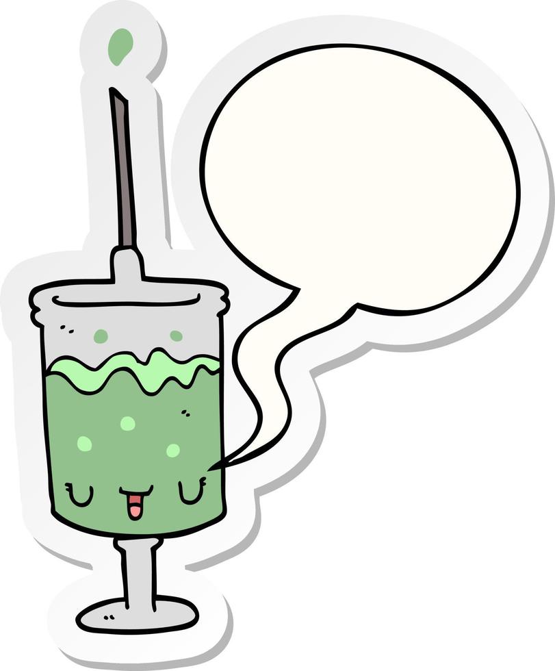 cartoon syringe and speech bubble sticker vector