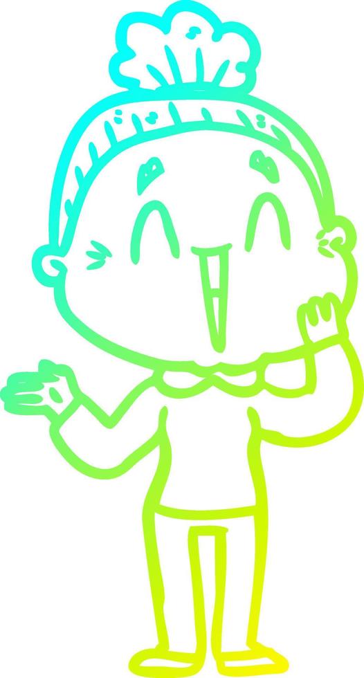 cold gradient line drawing cartoon happy old lady vector