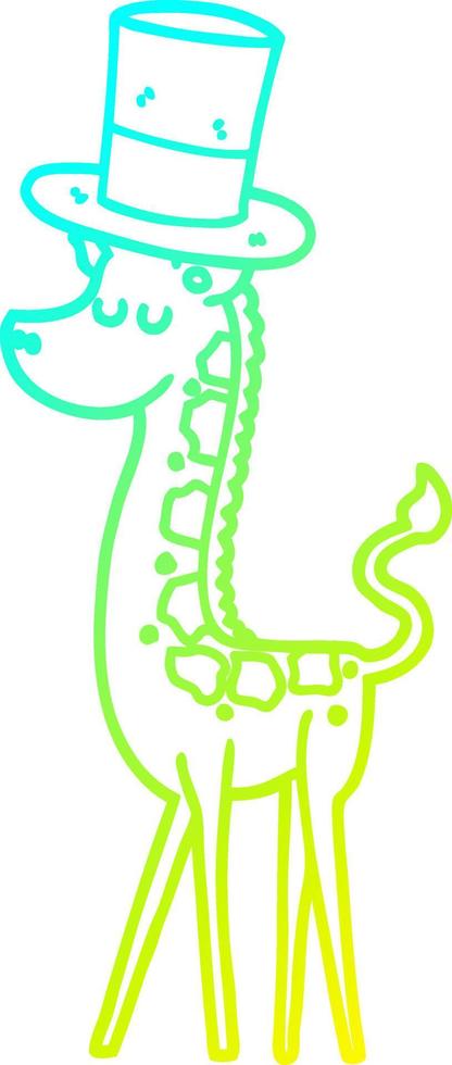 cold gradient line drawing cartoon giraffe in top hat vector